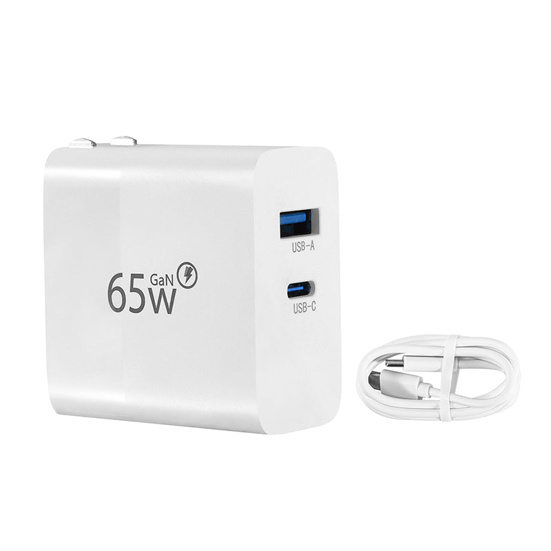 HFD 65W GaN Dual-Port Fast Charger | USB-C + USB-A
